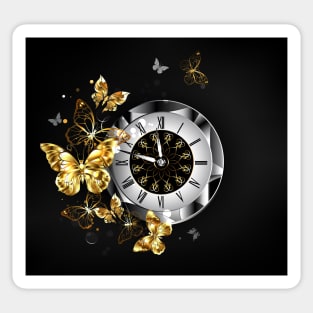 Antique Clock with Golden Butterflies Sticker